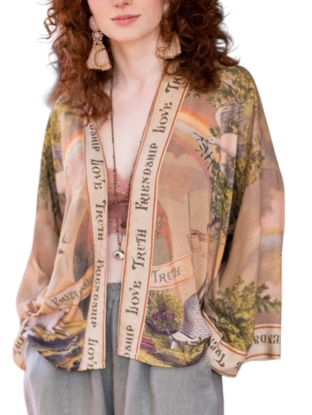 Market Of Stars Friendship, Love, & Truth Vintage Wash Open Kimono